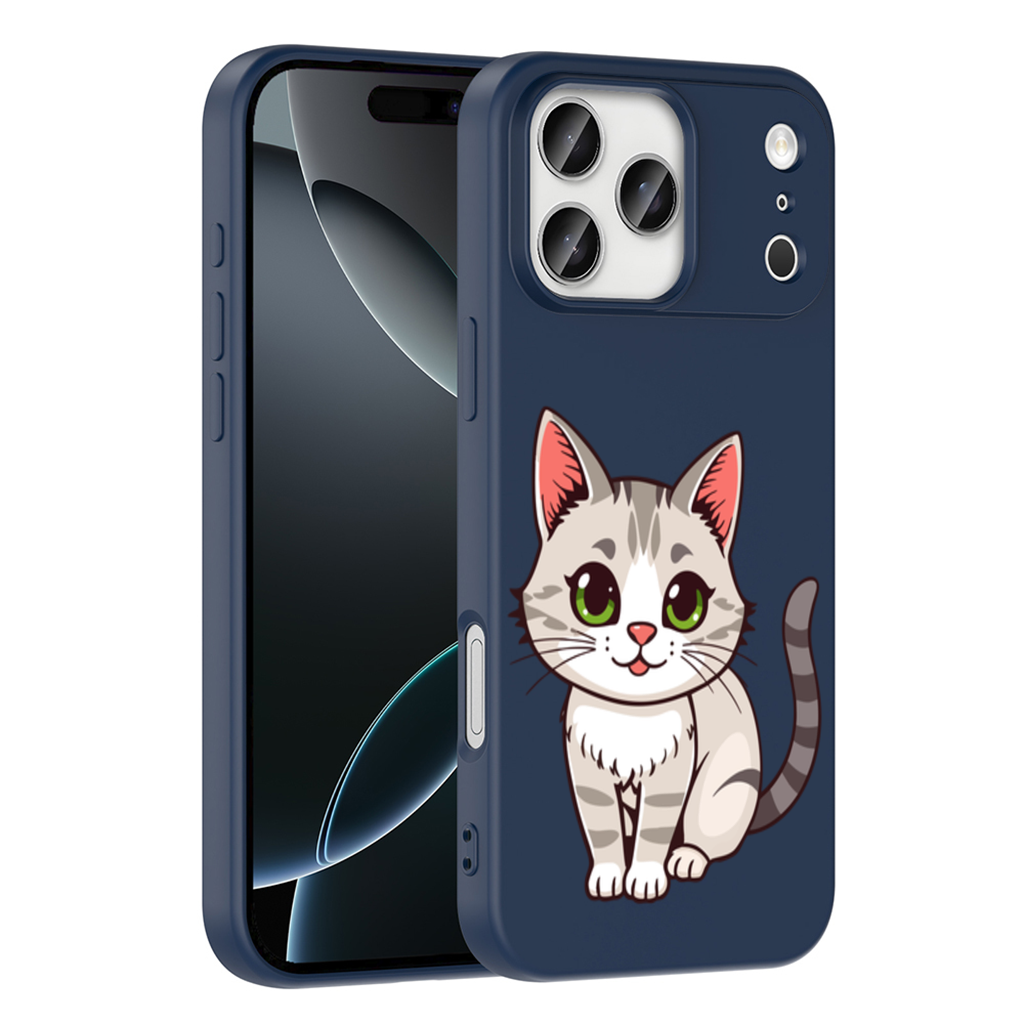 Green Eyed Grey Cat iPhone 17 Pro Max Case