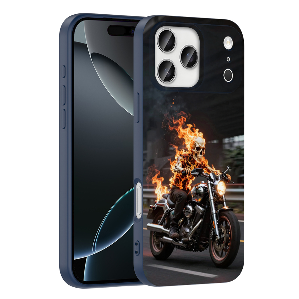 Flaming Skeleton Biker iPhone 17 Pro Max Case