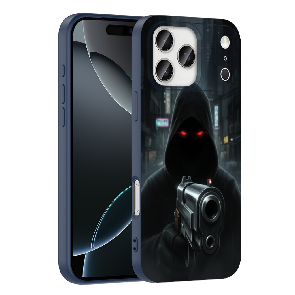 Cyberpunk Hooded Figure with Gun iPhone 17 Pro Max Case