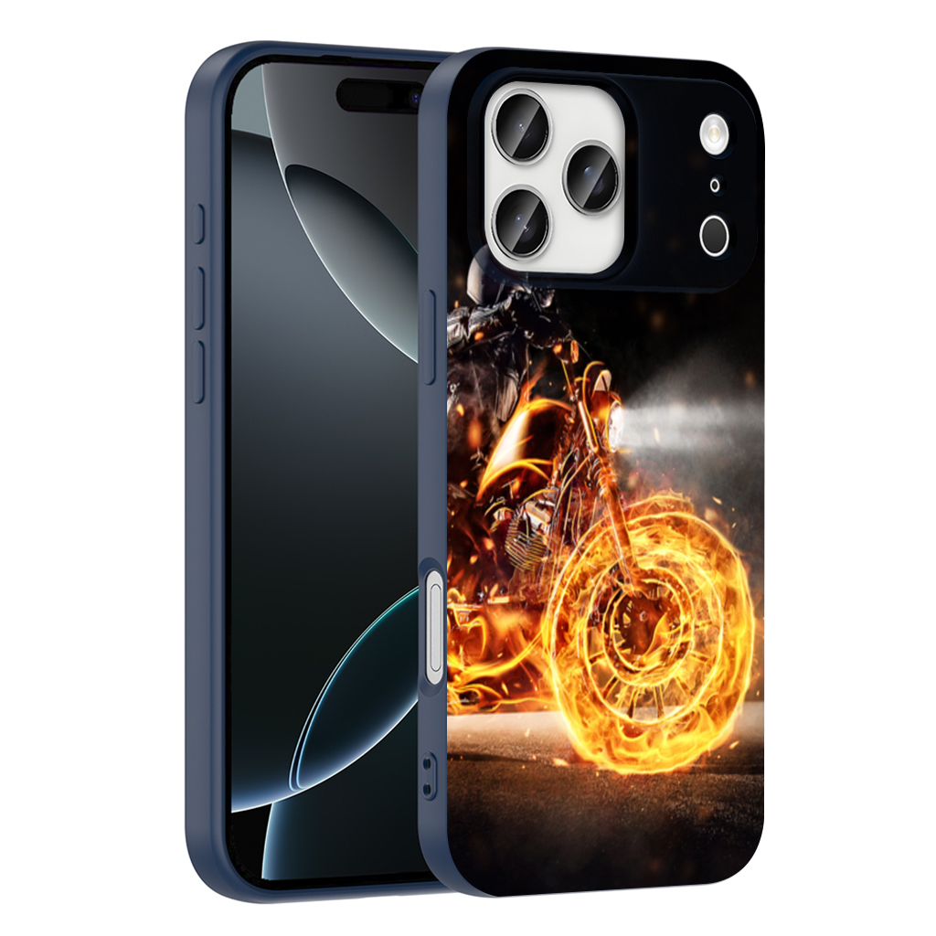 Flaming Motorcycle Rider Night iPhone 17 Pro Max Case