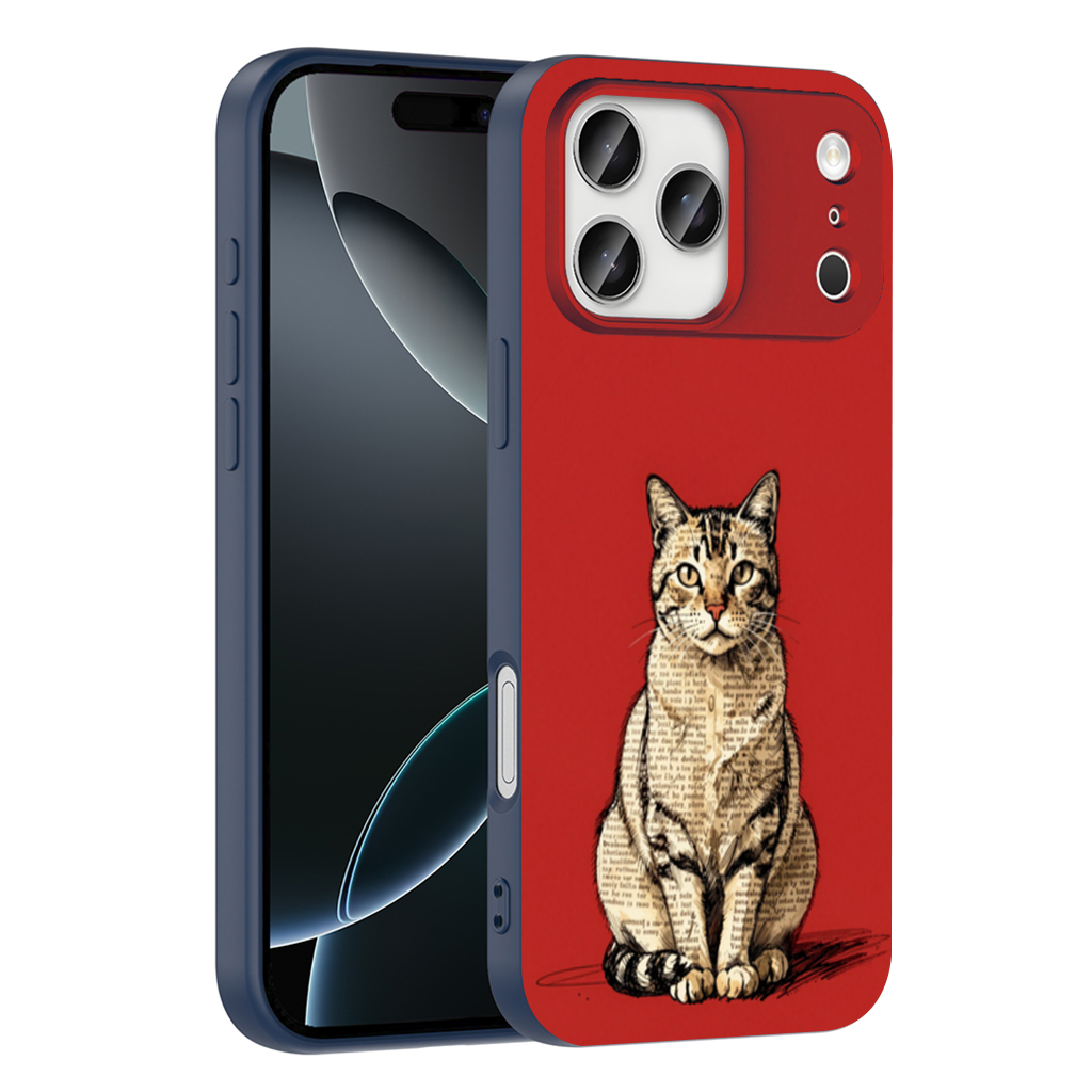 Newsprint Collage Tabby Cat on Red iPhone 17 Pro Max Case