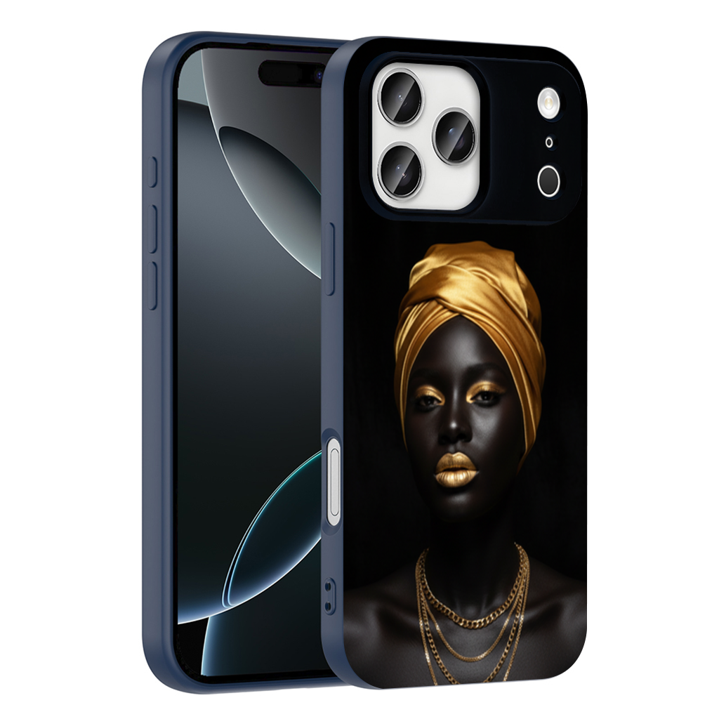Metallic Gold Lips Black Woman Portrait iPhone 17 Pro Max Case