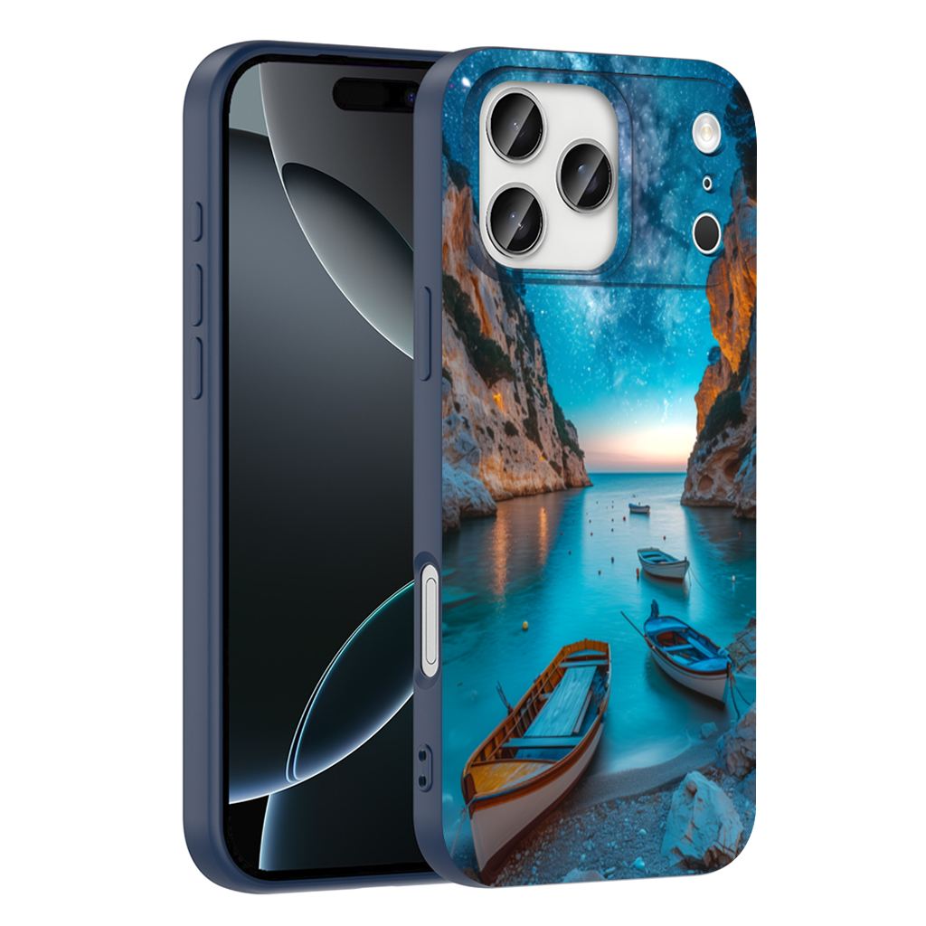 Starry Night Over Ocean Bay and Rowboats iPhone 17 Pro Max Case