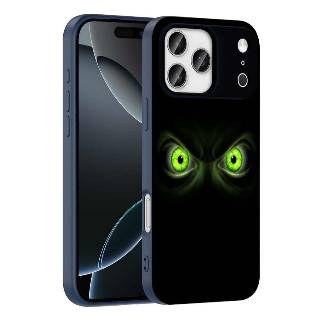 Glowing Green Monster Eyes in Darkness iPhone 17 Pro Max Case