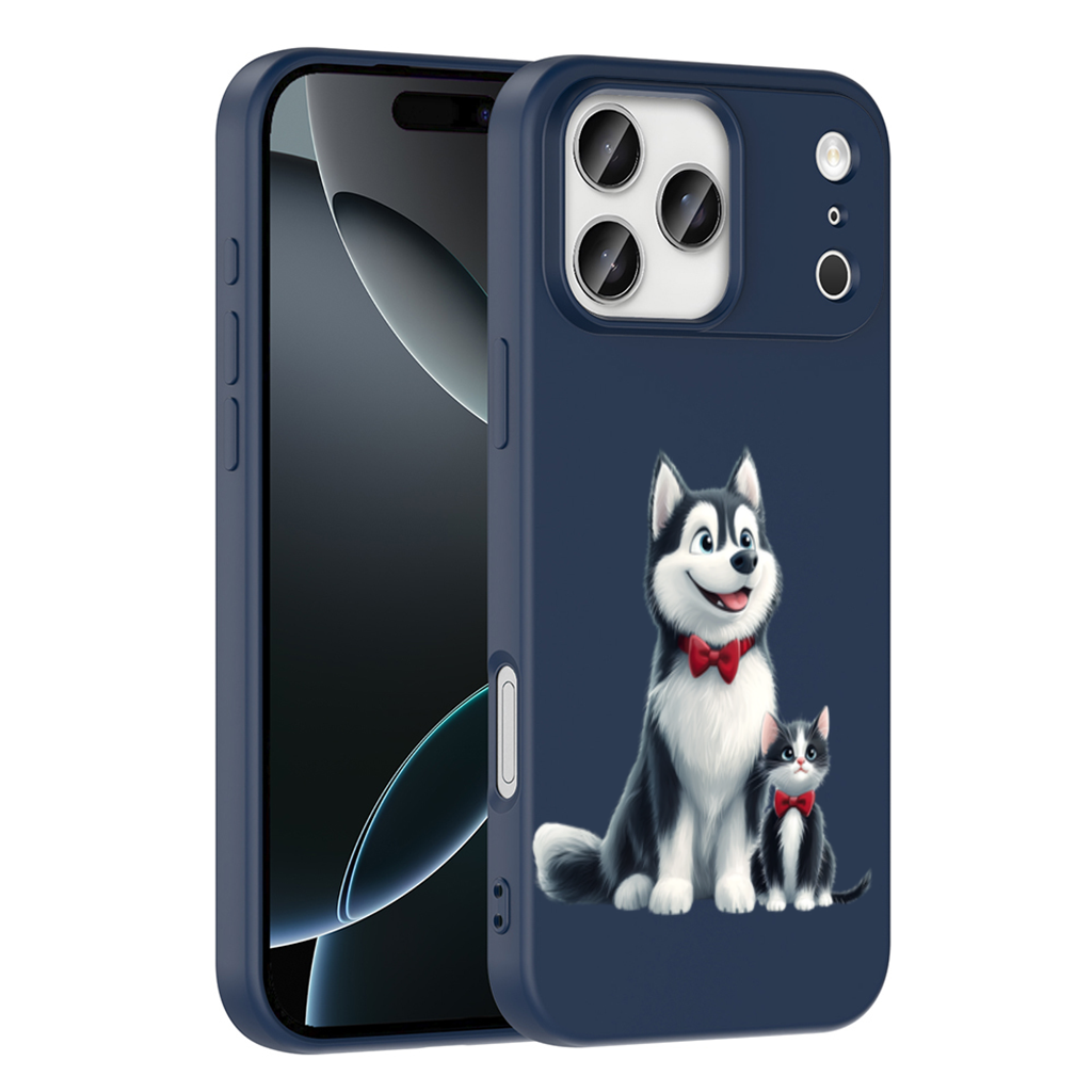 Cute Husky and Kitten with Red Bowties iPhone 17 Pro Max Case