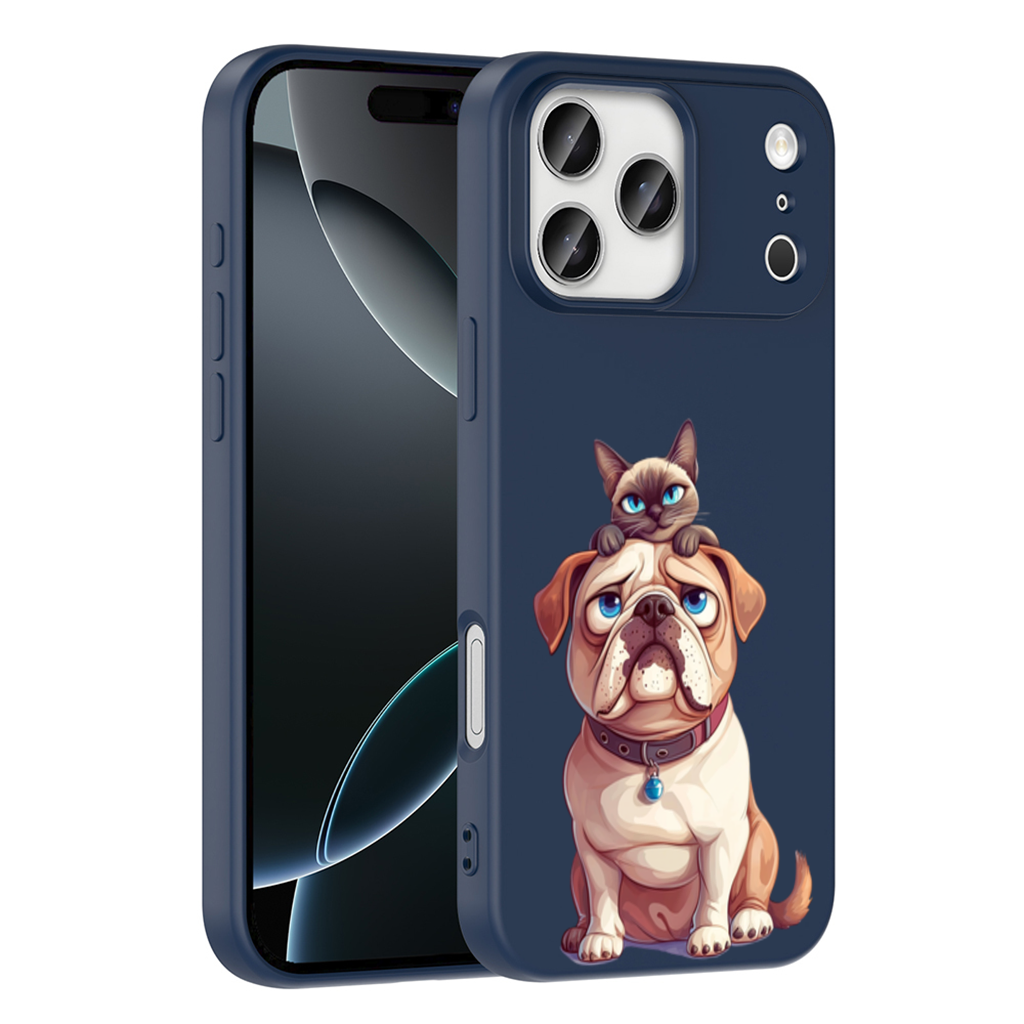 Sad Pug with Siamese Cat on Head iPhone 17 Pro Max Case