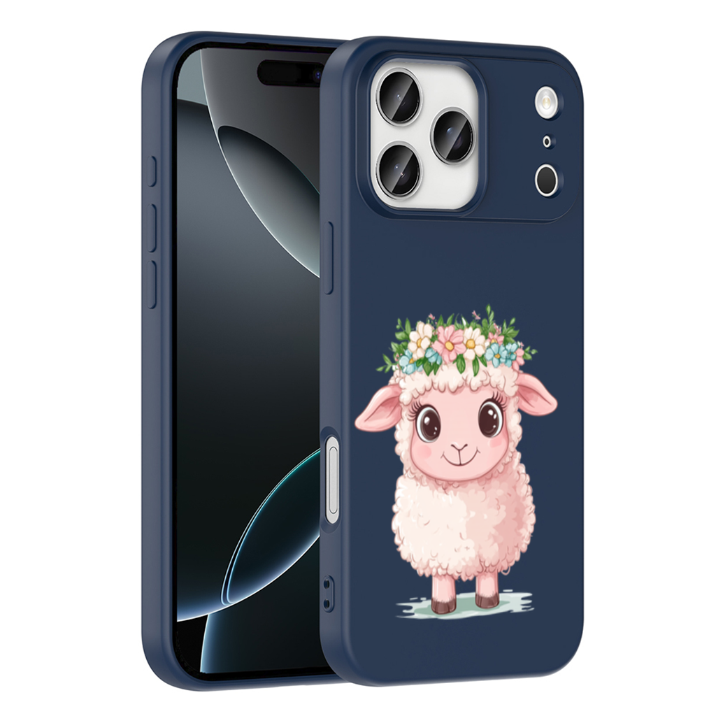 Kawaii Çiçek Taçlı Pembe Kuzu iPhone 17 Pro Max Kılıfı