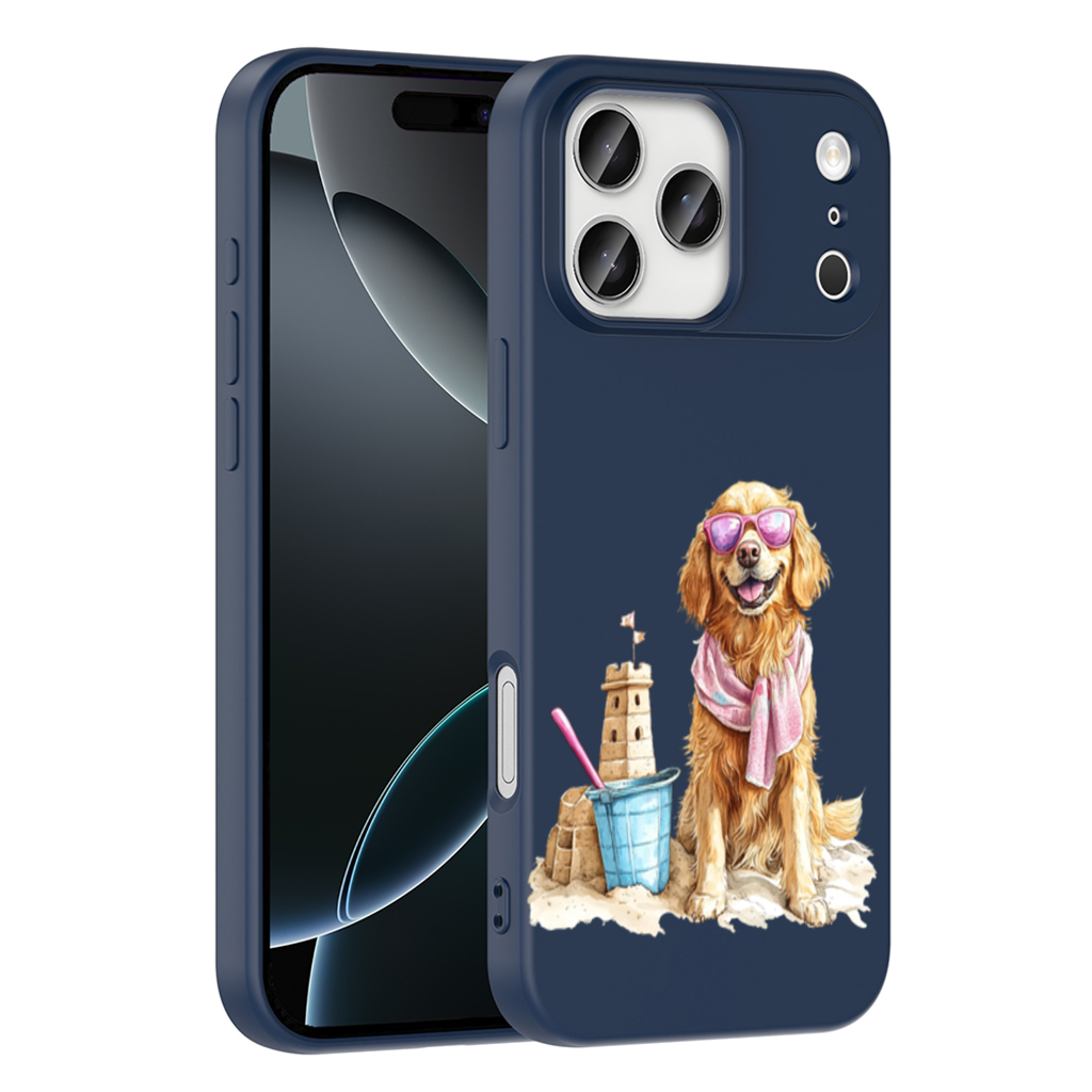 Plajda Pembe Gözlüklü Golden Retriever iPhone 17 Pro Max Kılıfı