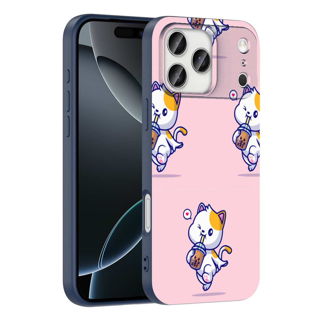 Boba Çayı İçen Kawaii Kedi iPhone 17 Pro Max Kılıfı