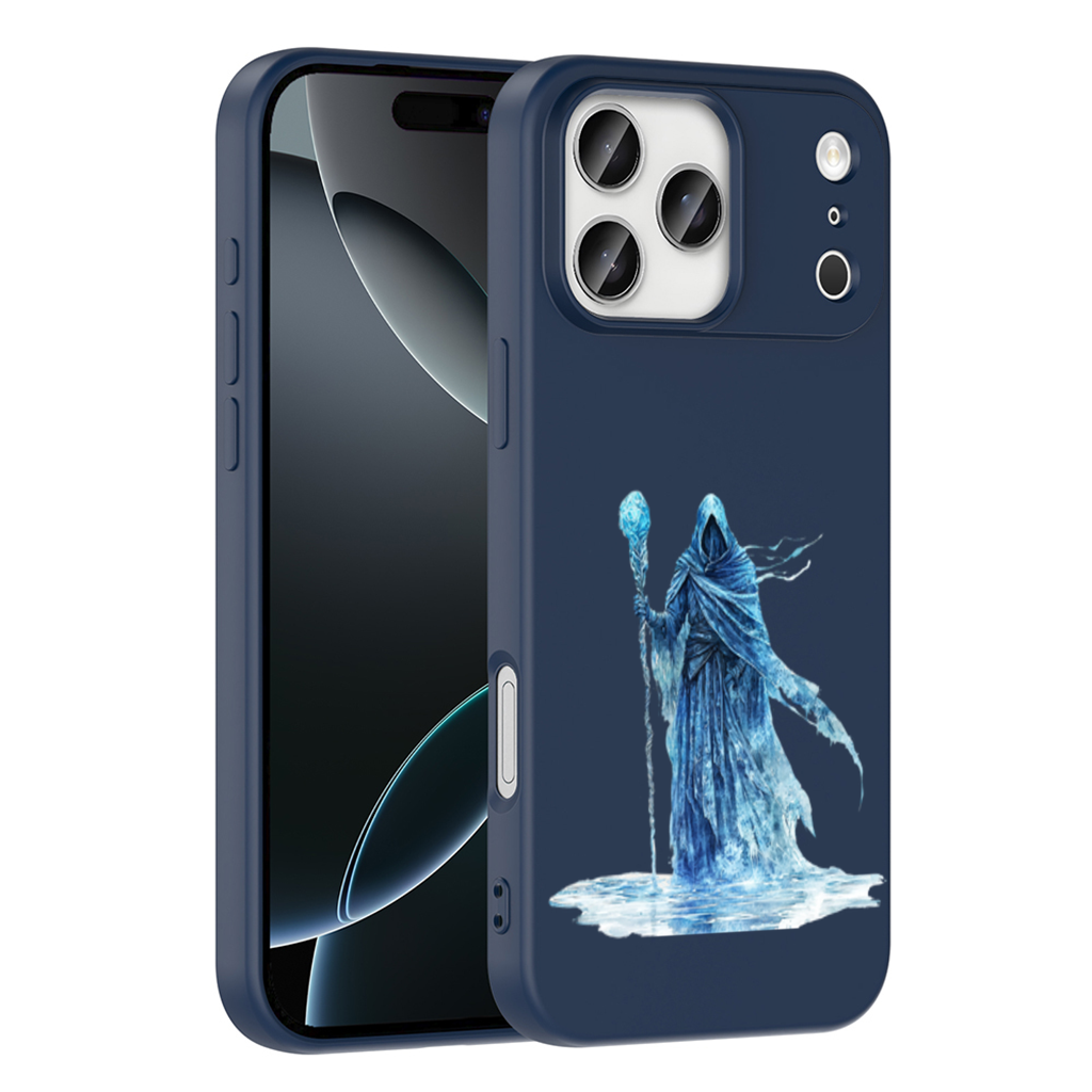 Blue Frost Mage Hooded Wizard Staff iPhone 17 Pro Max Case