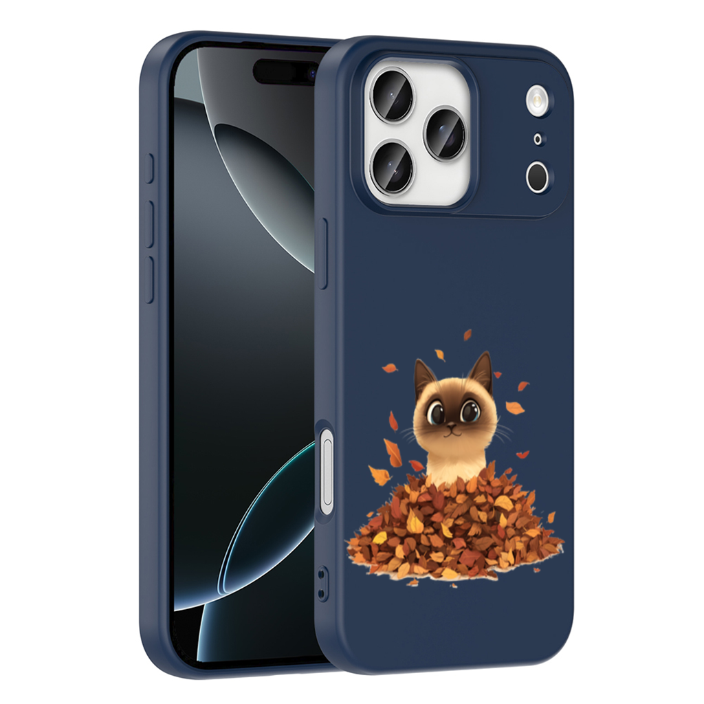 Siamese Cat in Autumn Leaf Pile 