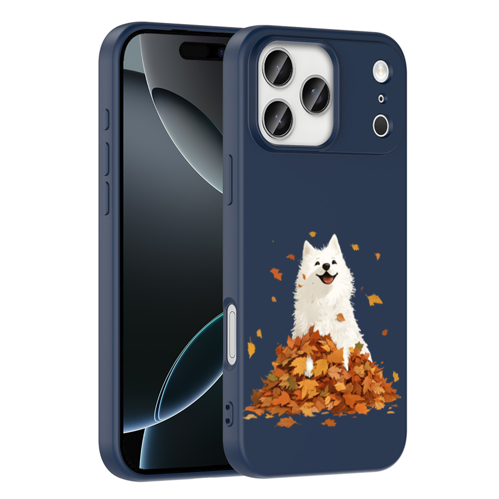 Happy White Dog in Autumn Leaves iPhone 17 Pro Max Case