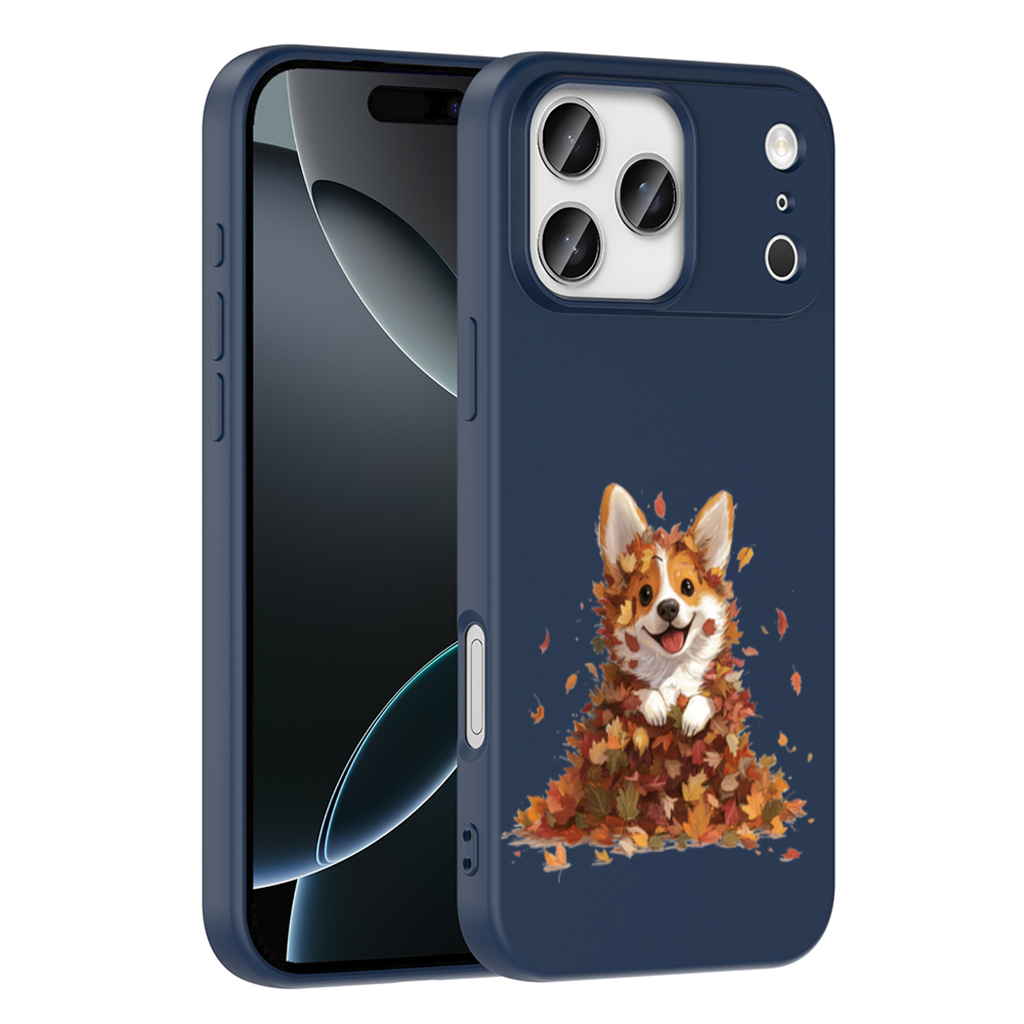 Happy Corgi Puppy in Fall Leaves 