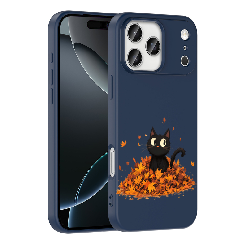 Cute Black Cat in Autumn Leaves 