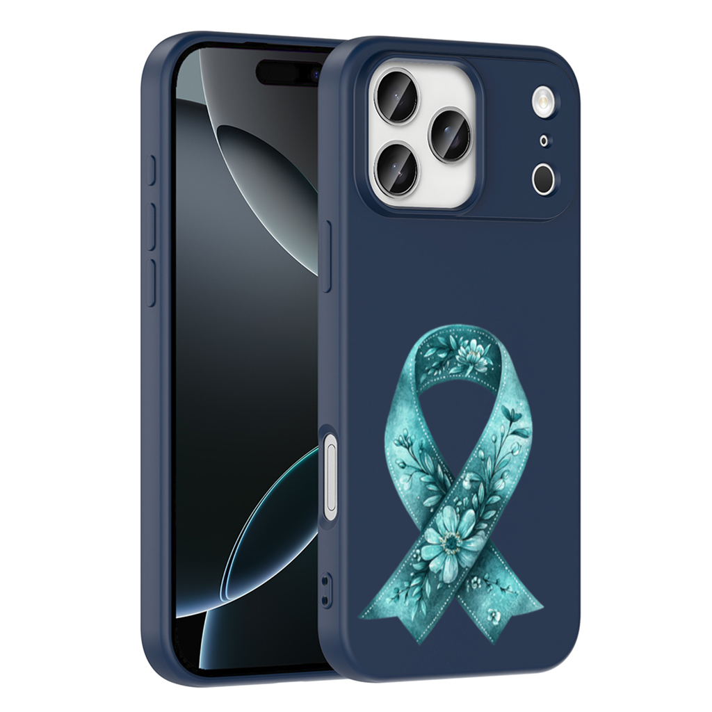 Turkuaz Çiçekli Farkındalık Kurdelesi iPhone 17 Pro Max Kılıfı