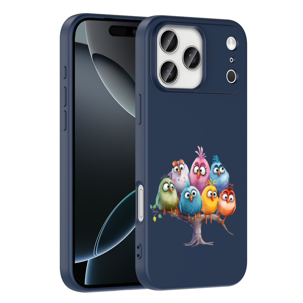 Whimsical Colorful Birds on Branch 