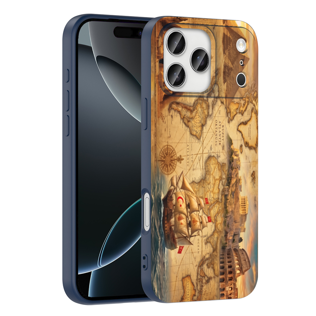 Antik Çağlar Konseptli Retro Dünya Haritası iPhone 17 Pro Max Kılıfı