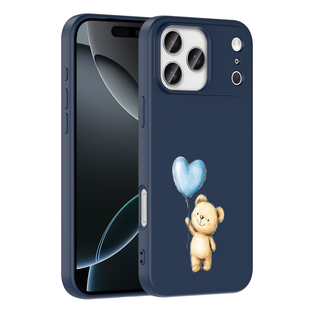 Cute Teddy Bear with Blue Heart Balloon iPhone 17 Pro Max Case