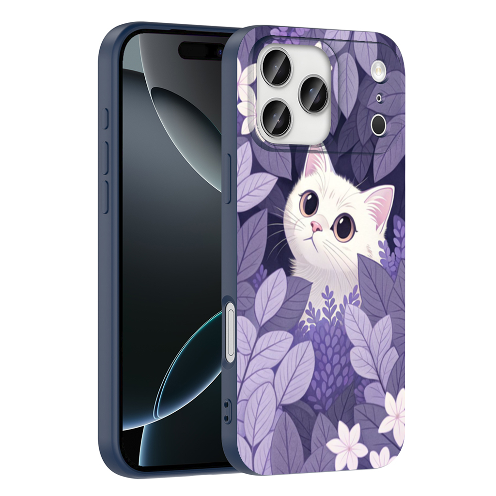 Lavanta Yaprakları Arasında Sevimli Beyaz Kedi iPhone 17 Pro Max Case