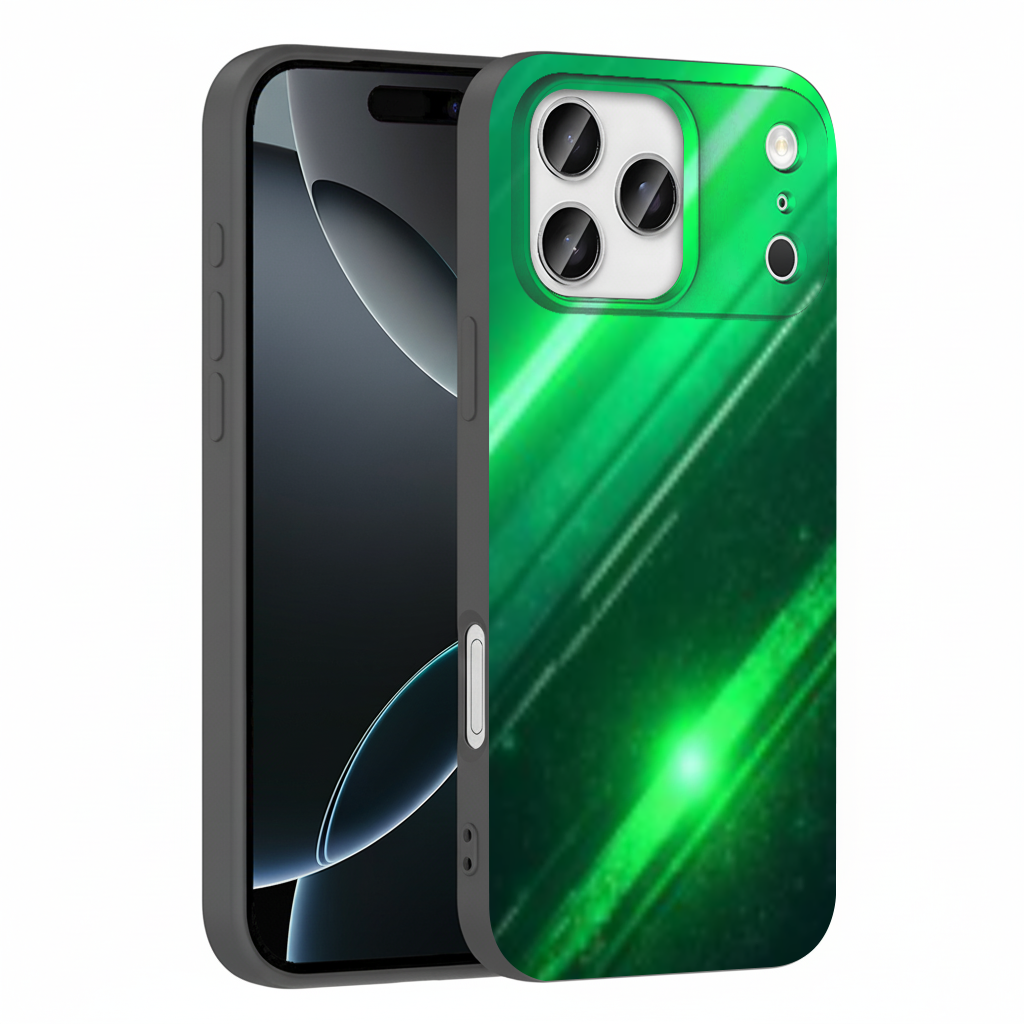 Green bright strips on black background. iPhone 17 Pro Max Case