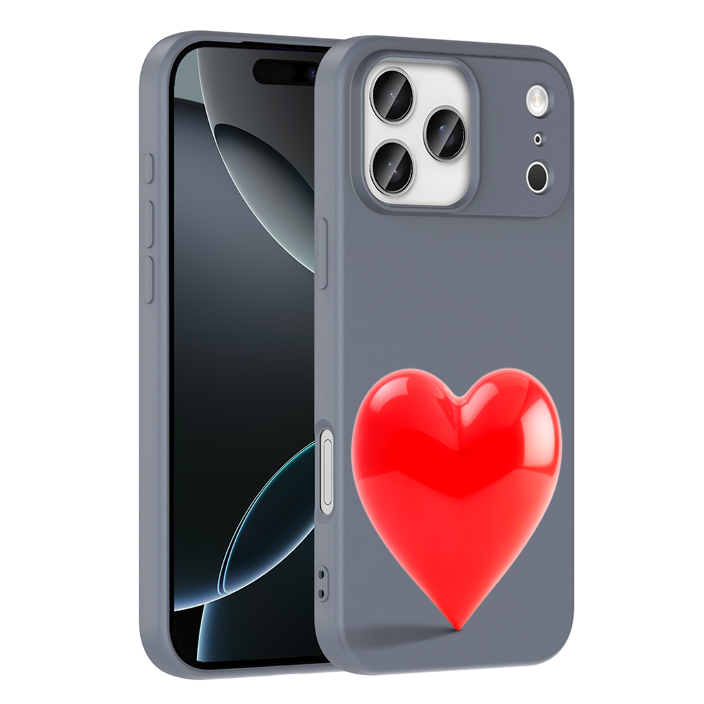 Glossy Red 3D Heart iPhone 17 Pro Max Case