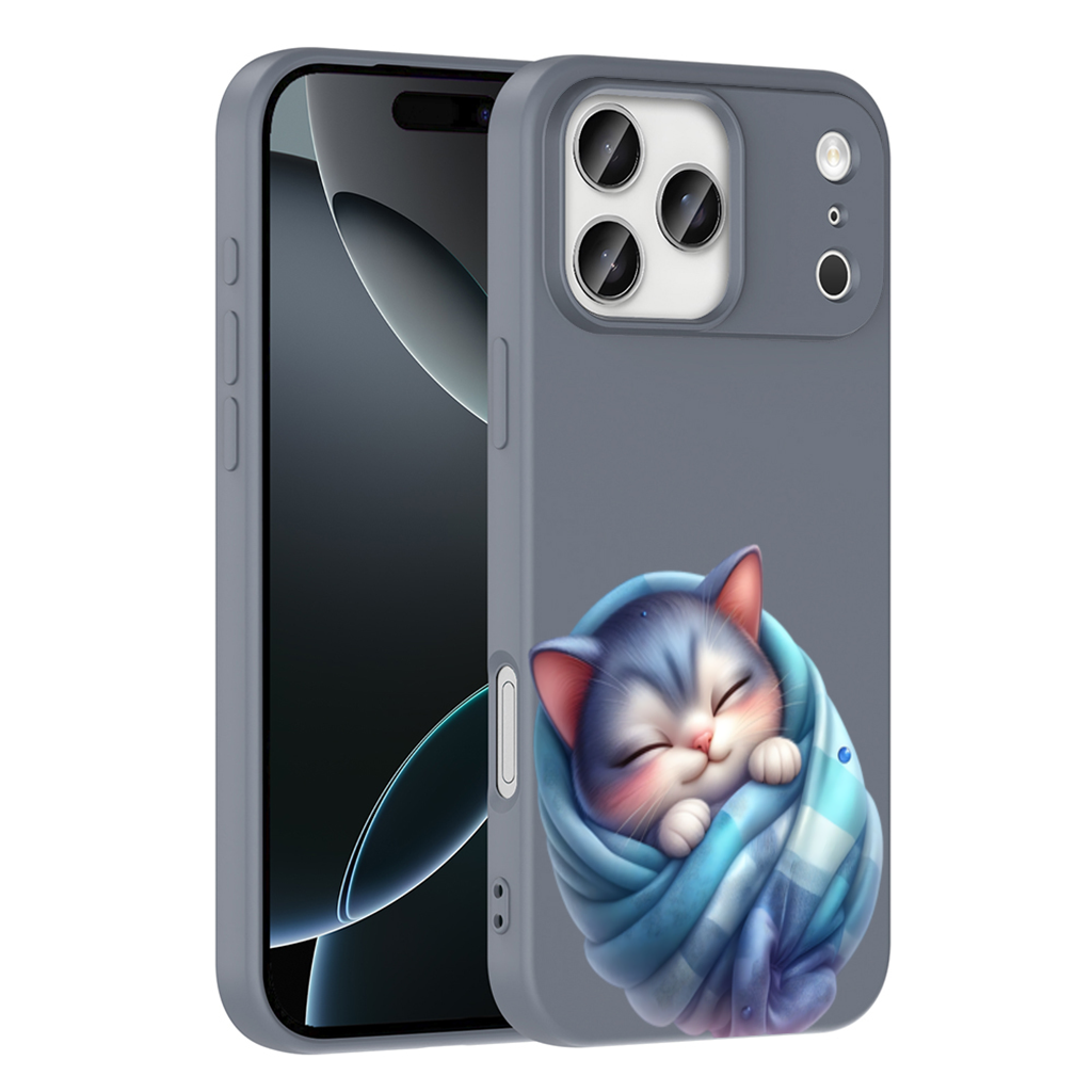 Kawaii Sleeping Kitten in Blue Swaddle iPhone 17 Pro Max Case