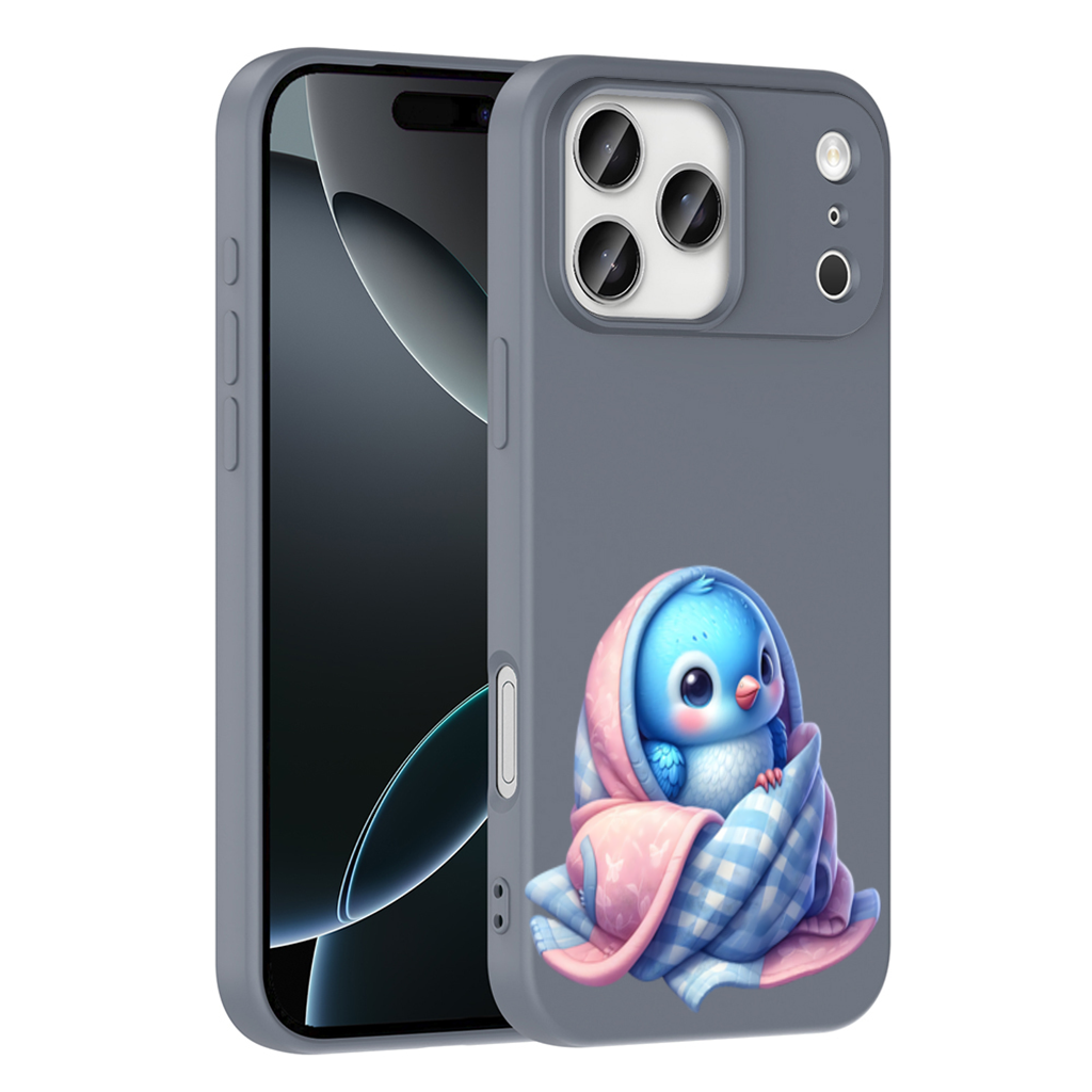 Kawaii Blue Bird in Blanket iPhone 17 Pro Max Case