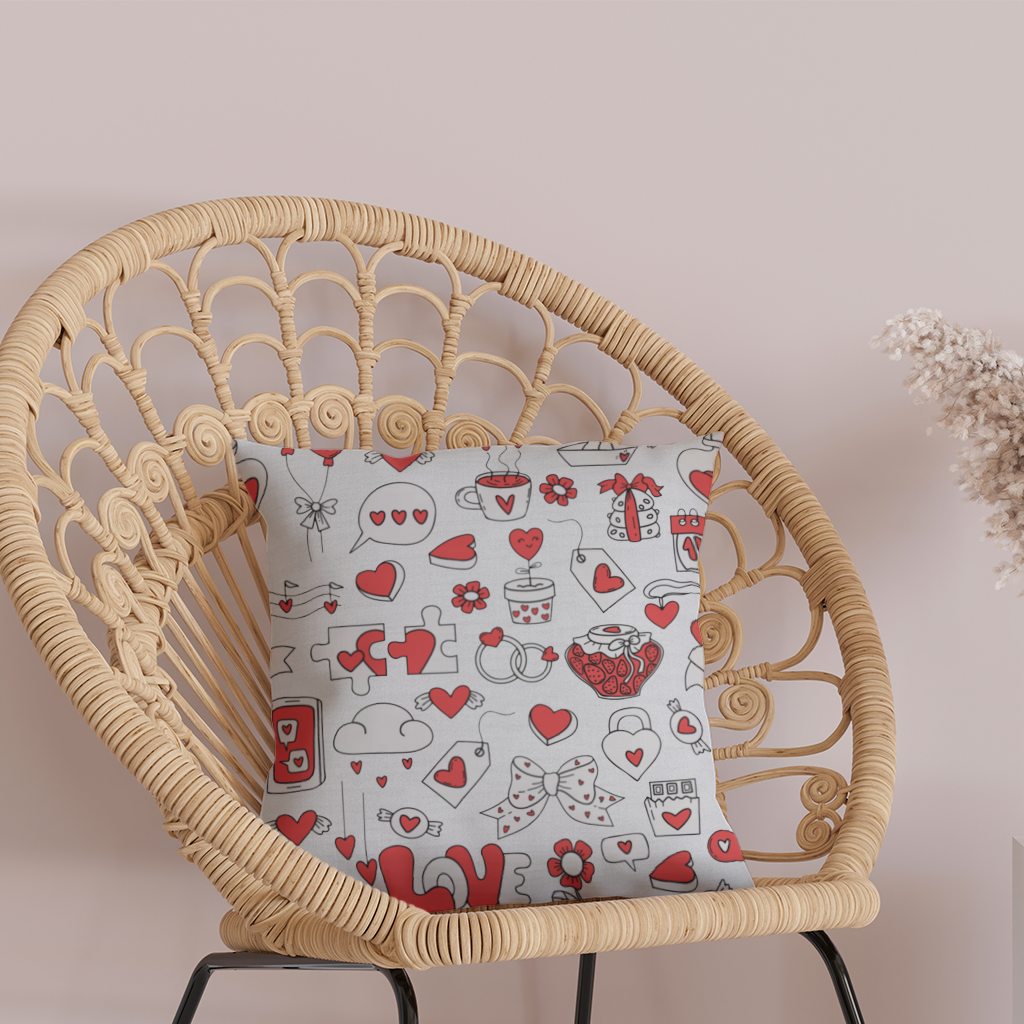 Valentines Day Doodle Love Heart Pattern Cute Design Decorative pillow cover