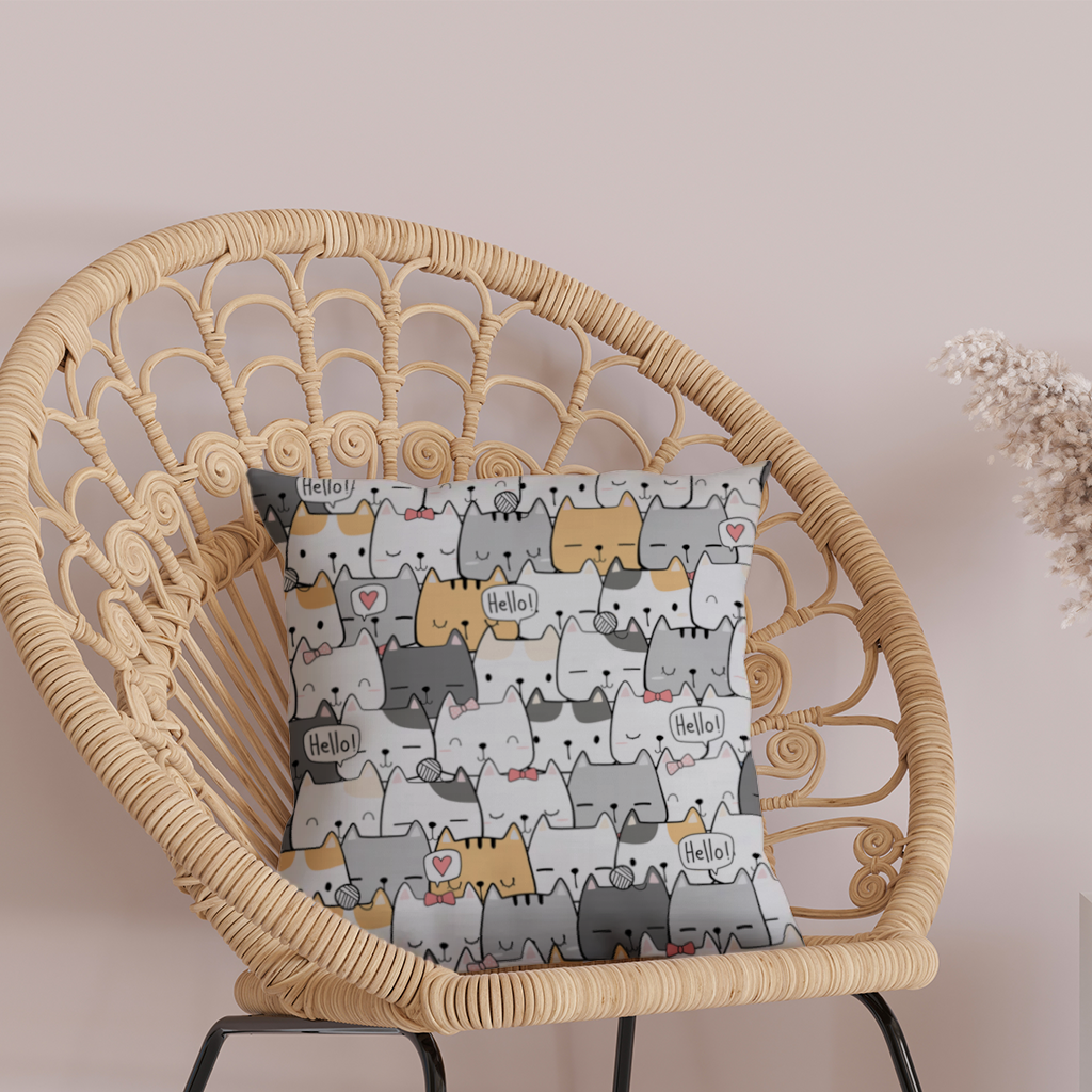 Cute Cartoon Cats Pattern with Speech Bubbles Decorative pillow cover