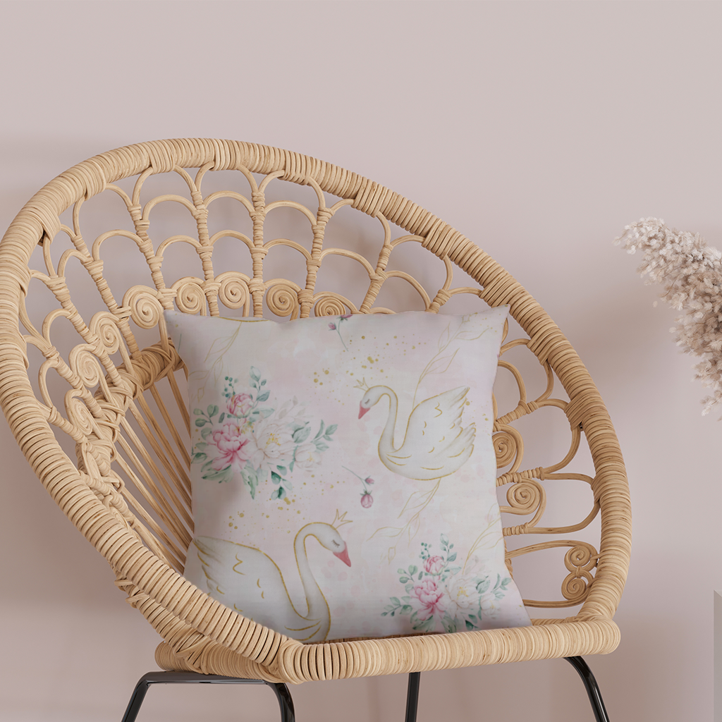 Pastel Watercolor Swan Floral Pattern Decorative pillow cover