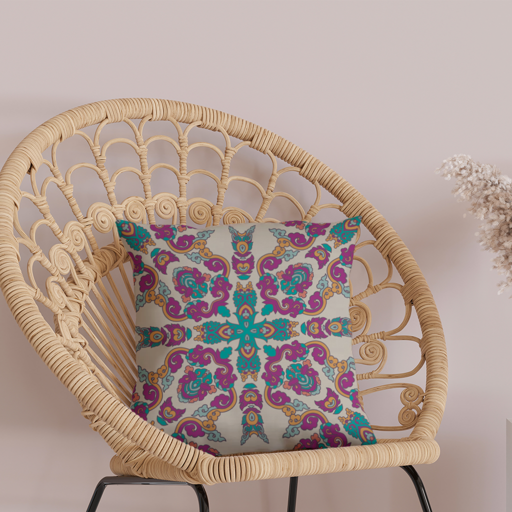 Colorful Oriental Symmetrical Mandala Pattern Decorative pillow cover