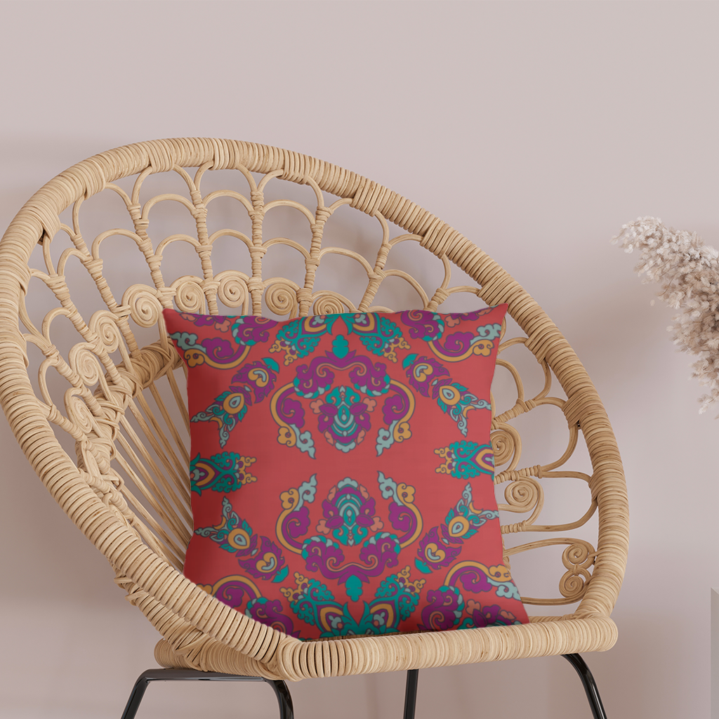 Vibrant Red Oriental Mandala Pattern Decorative pillow cover