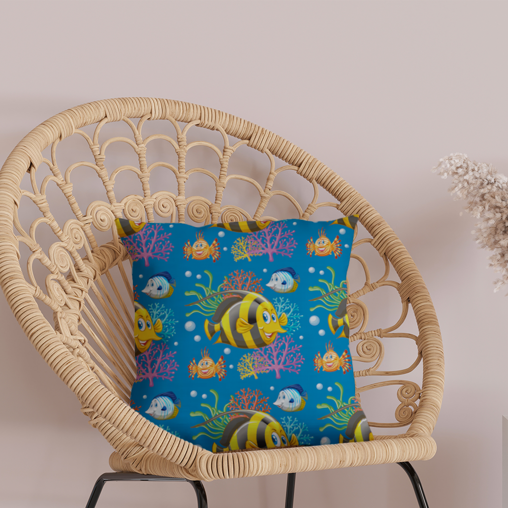 Colorful Tropical Fish and Coral Reef Pattern Decorative pillow cover