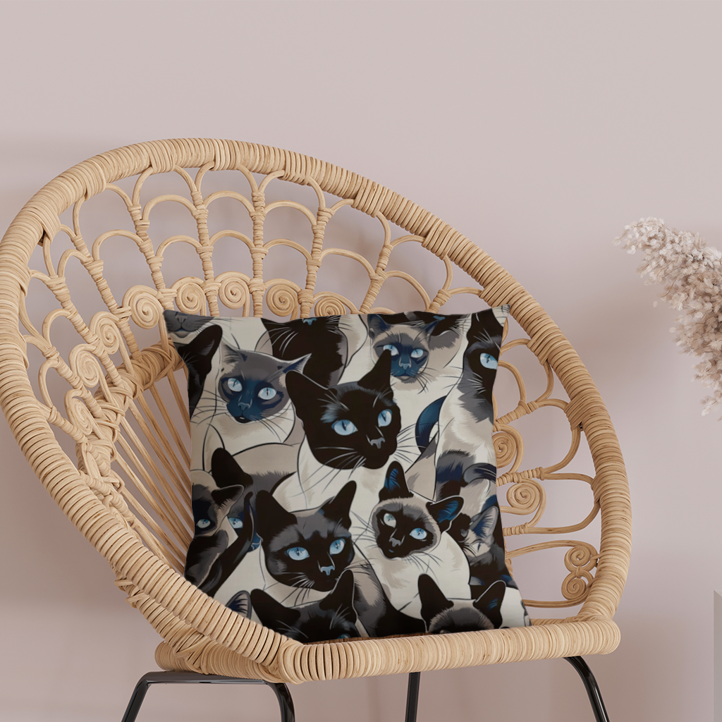 Blue Eyed Siamese Cat Elegant Illustration Pattern Decorative pillow cover