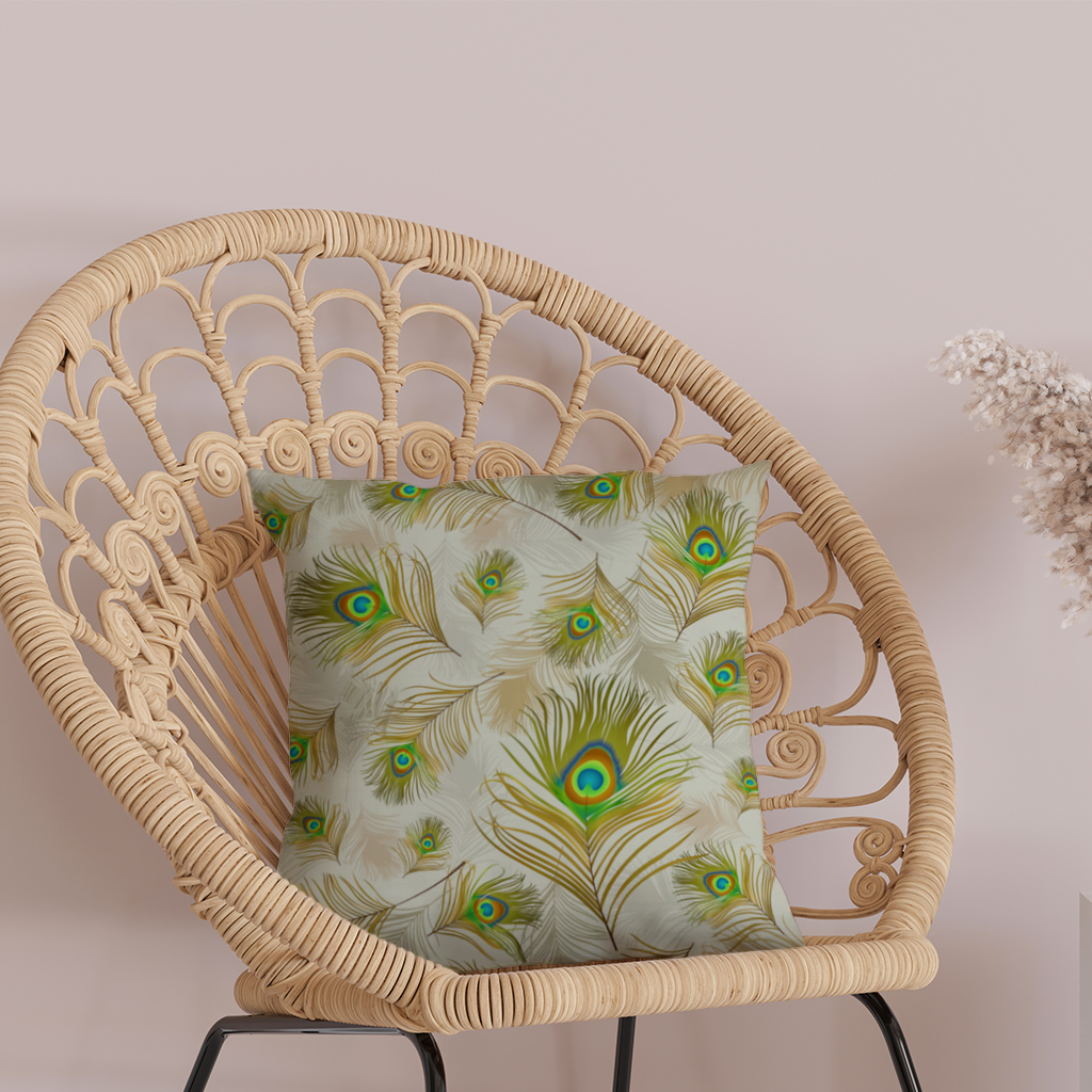 Elegant Peacock Feathers and Exotic Nature Seamless Pattern Decorative pillow cover