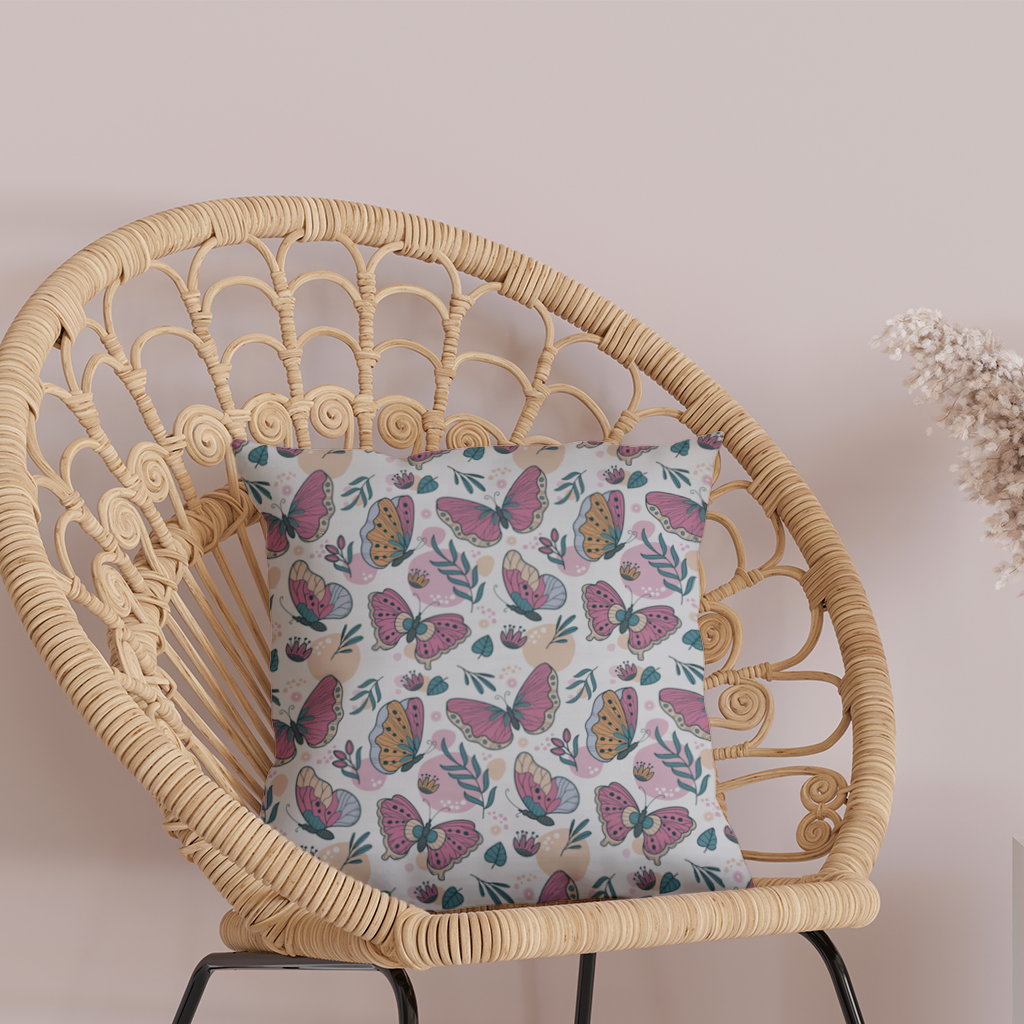 Pastel Butterflies and Botanical Leaves Seamless Pattern Decorative pillow cover