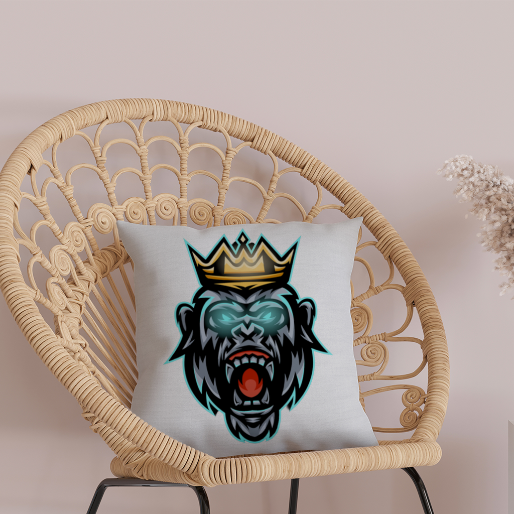 Angry Gorilla King with Crown Graphic - Neon Mascot Design Decorative pillow cover