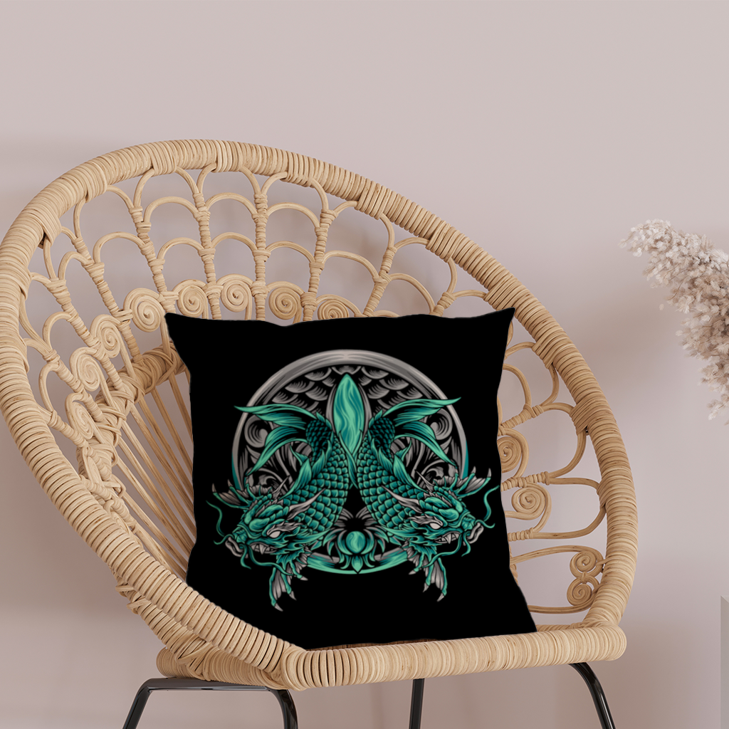 Turquoise Twin Dragon Emblem Design Decorative pillow cover