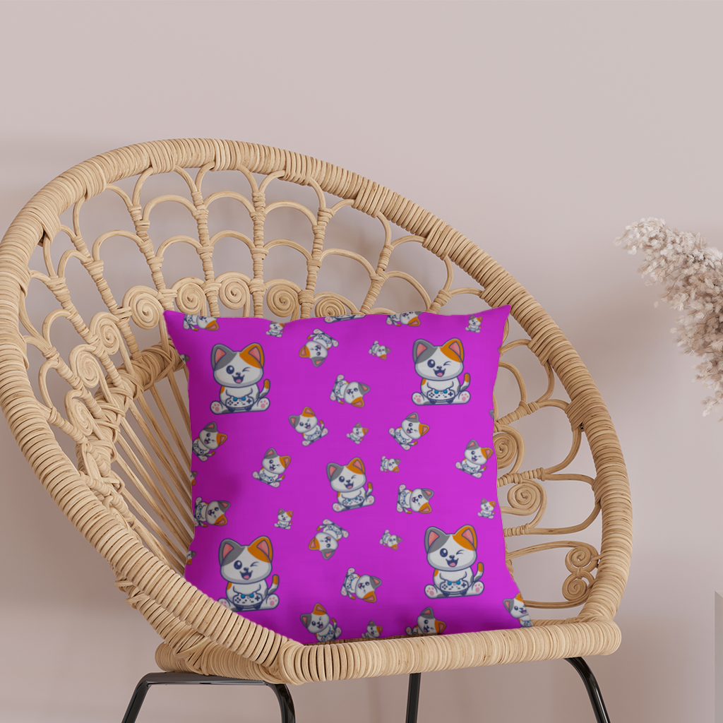 Cute Cartoon Cat Pattern on Pink Background Decorative pillow cover