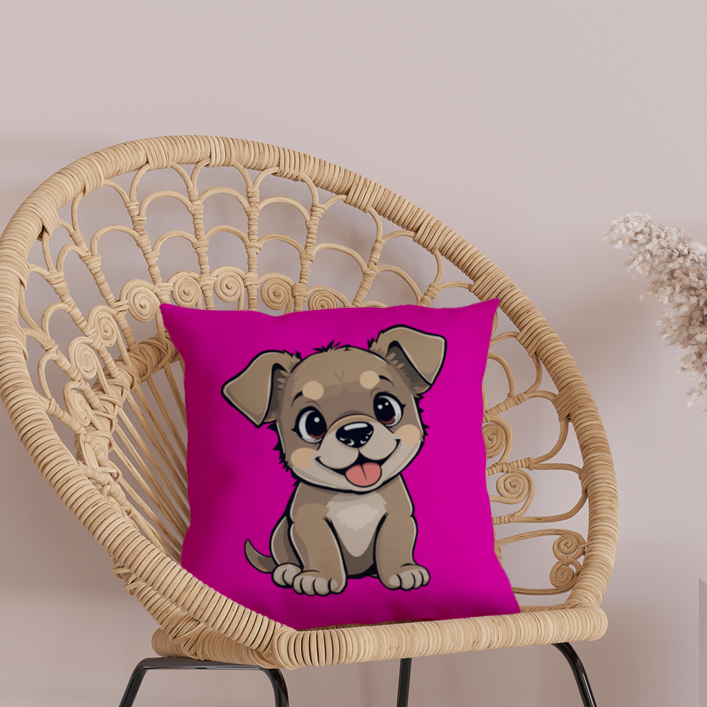 Cute Dog Illustration on Pink Background Decorative pillow cover