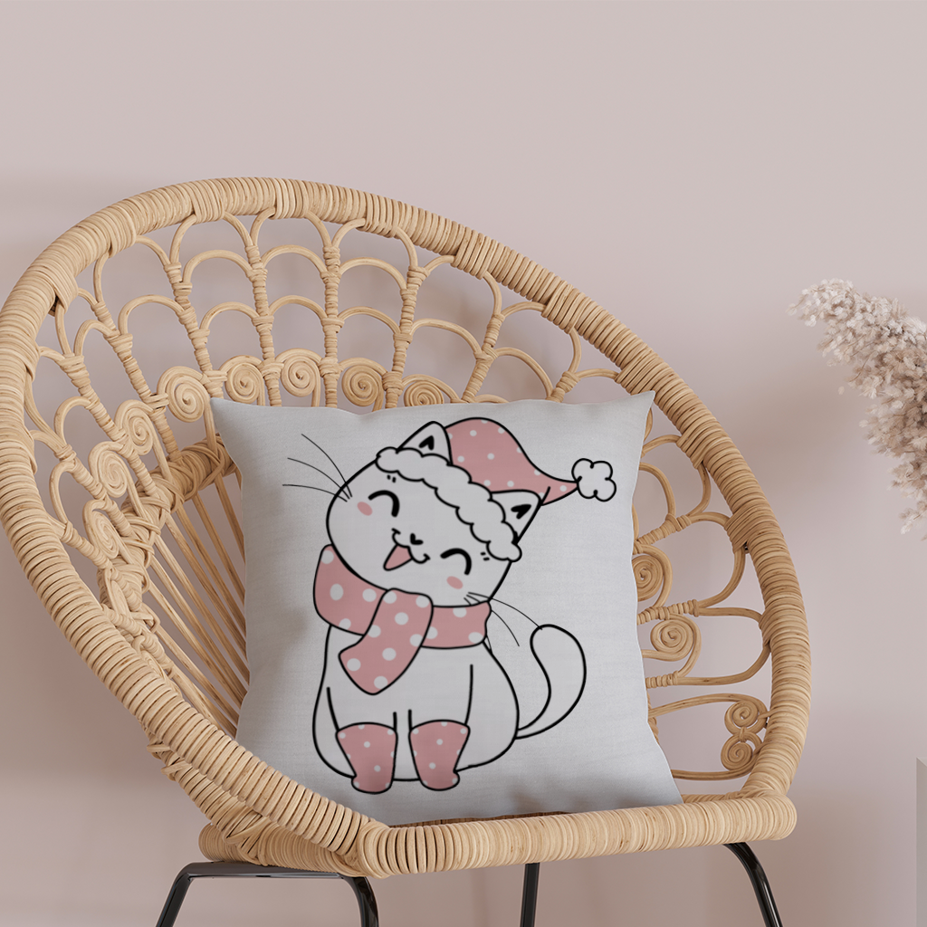 Cute Christmas Cat with Pink Polka Dot Outfit 