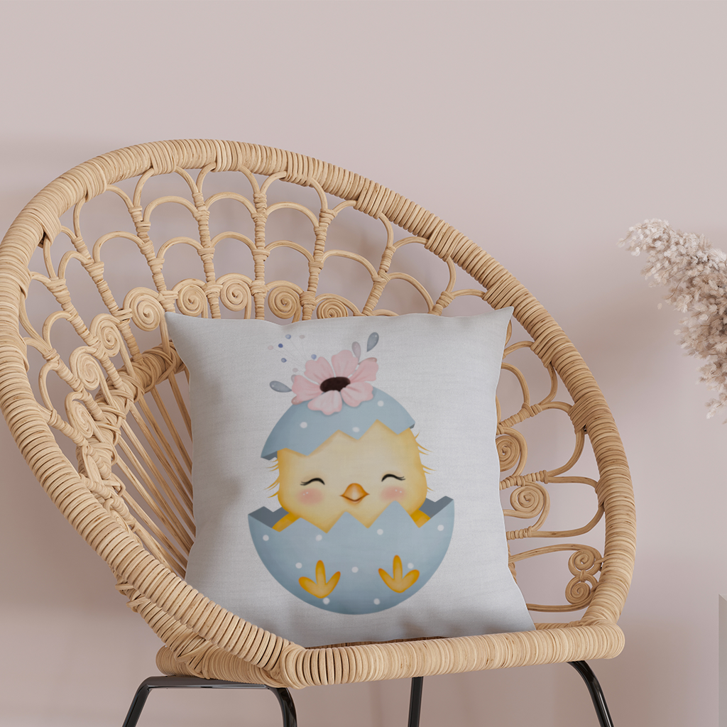 Cute Chick in Egg with Floral Hat Decorative pillow cover