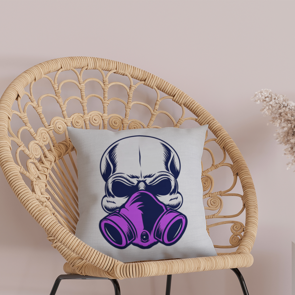Skull with Gas Mask Illustration Modern and Edgy Design Decorative pillow cover