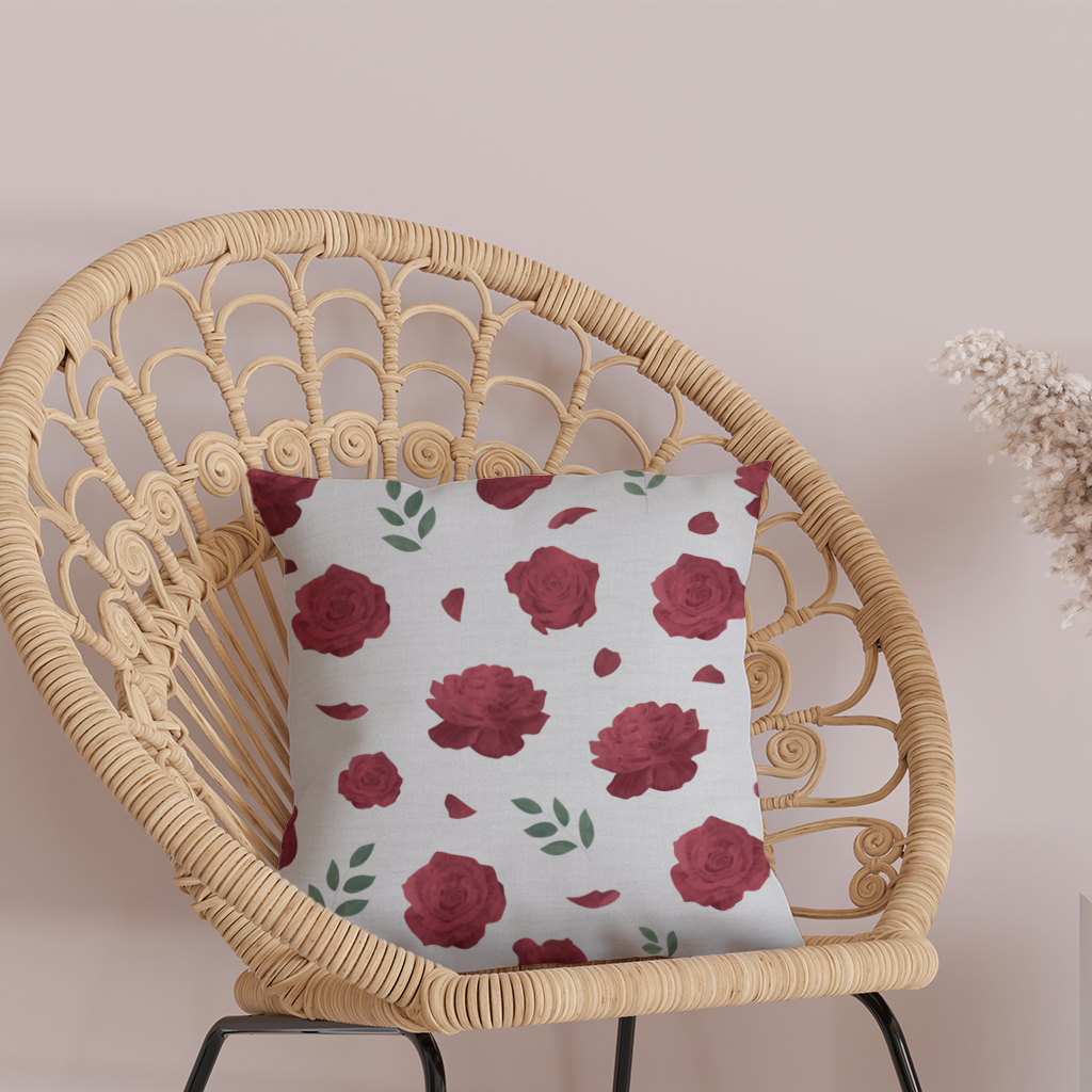 Red Rose and Leaf Romantic Seamless Pattern Decorative pillow cover