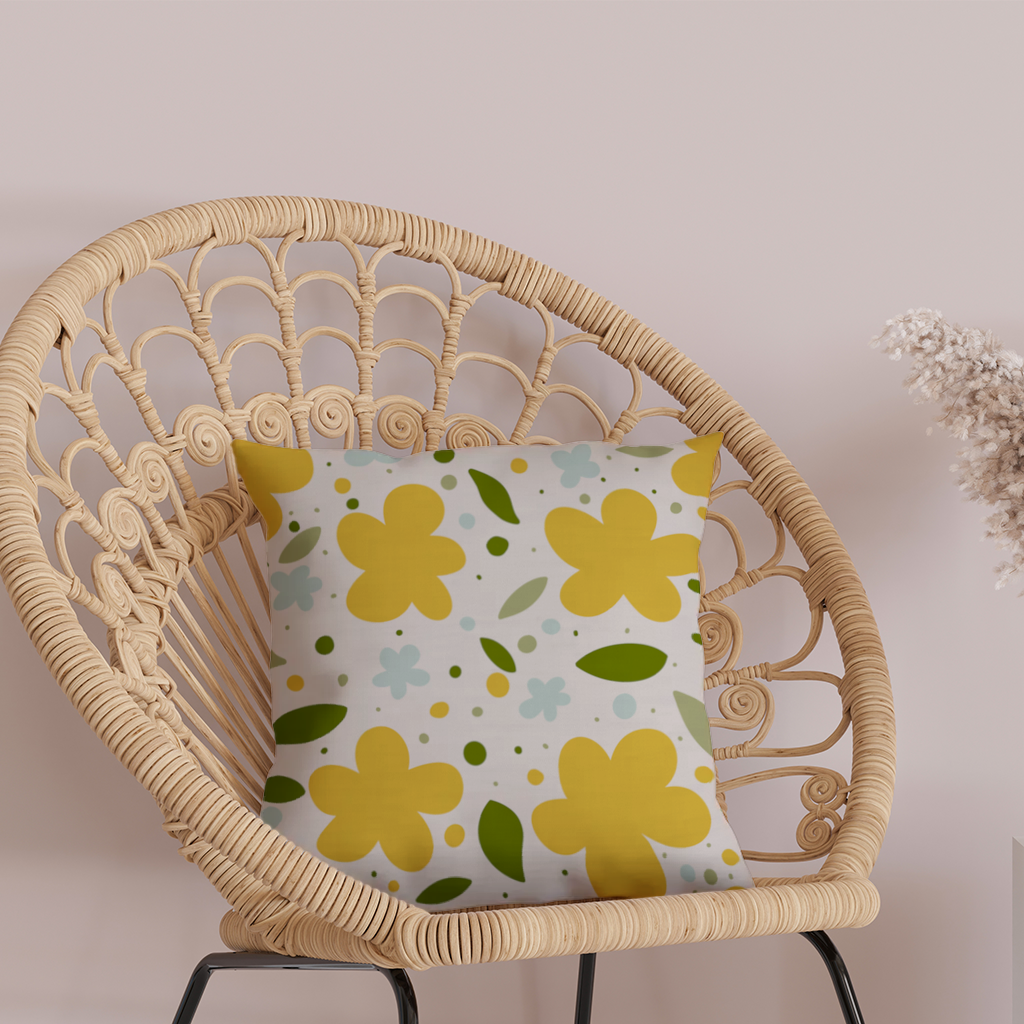 Yellow Floral and Leaf Boho Seamless Pattern Decorative pillow cover
