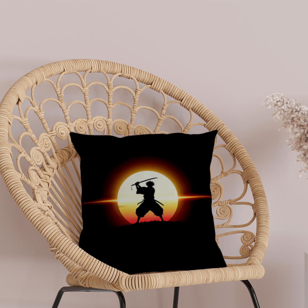 Samurai Silhouette Under the Rising Sun Honor and Strength Decorative pillow cover