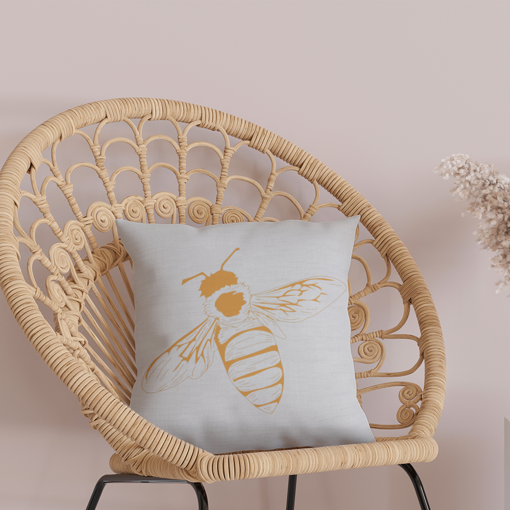Minimal Orange Bee Illustration Decorative pillow cover