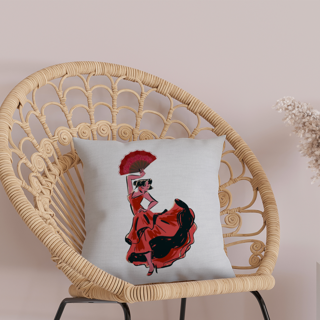 Flamenco Dancer with Fan Illustration Decorative pillow cover