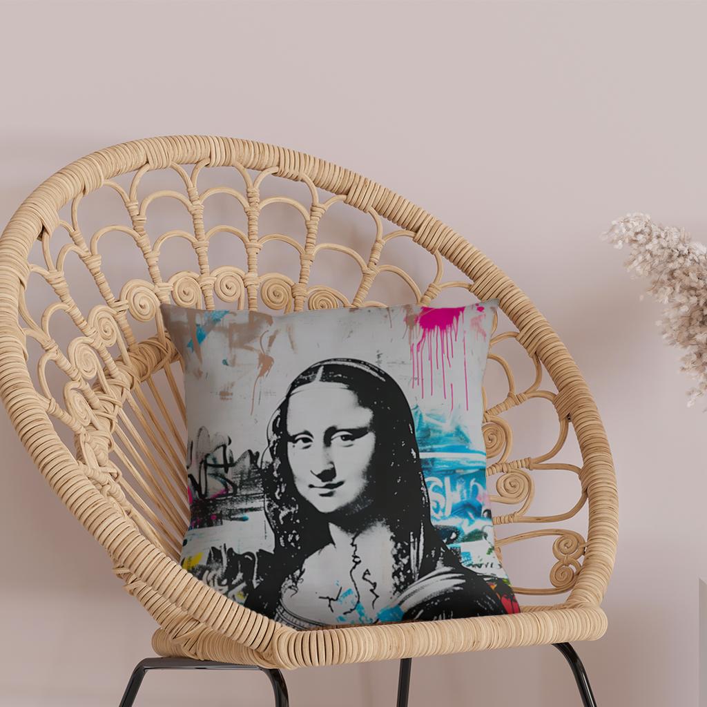 Graffiti Style Modern Mona Lisa Illustration Decorative pillow cover