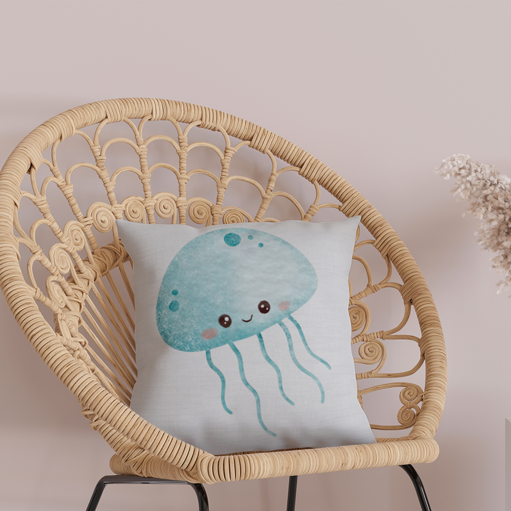 Cute Blue Jellyfish Character Decorative pillow cover